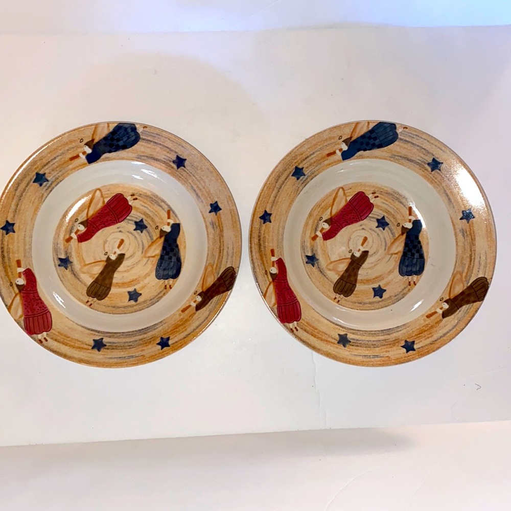 Carol Endres Pure Art Angels and blue stars set of 2 bowls Holiday/Christmas